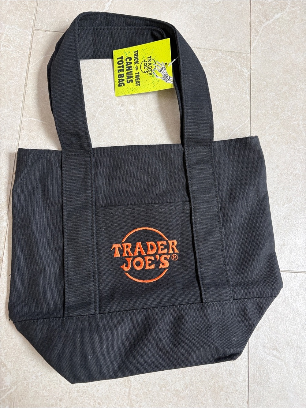 Trader Joe’s mini tote Black Canvas Tote Bag with Orange Logo